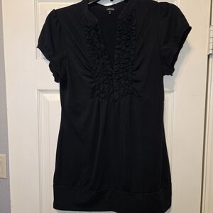 Maurices Black Ruffle-Front Short Sleeve Tunic